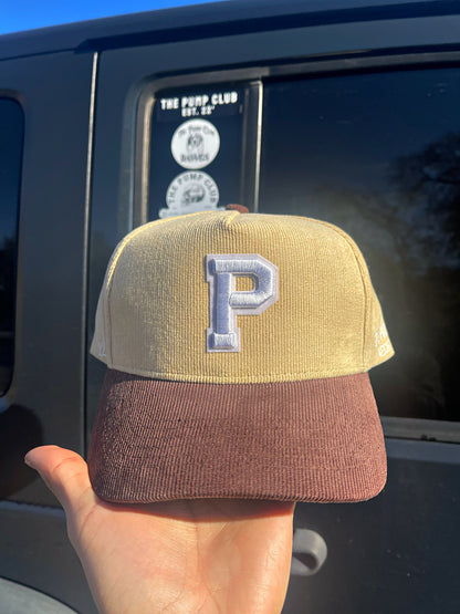 Brown n Khaki Corduroy K-Frame ‘P’ SnapBack