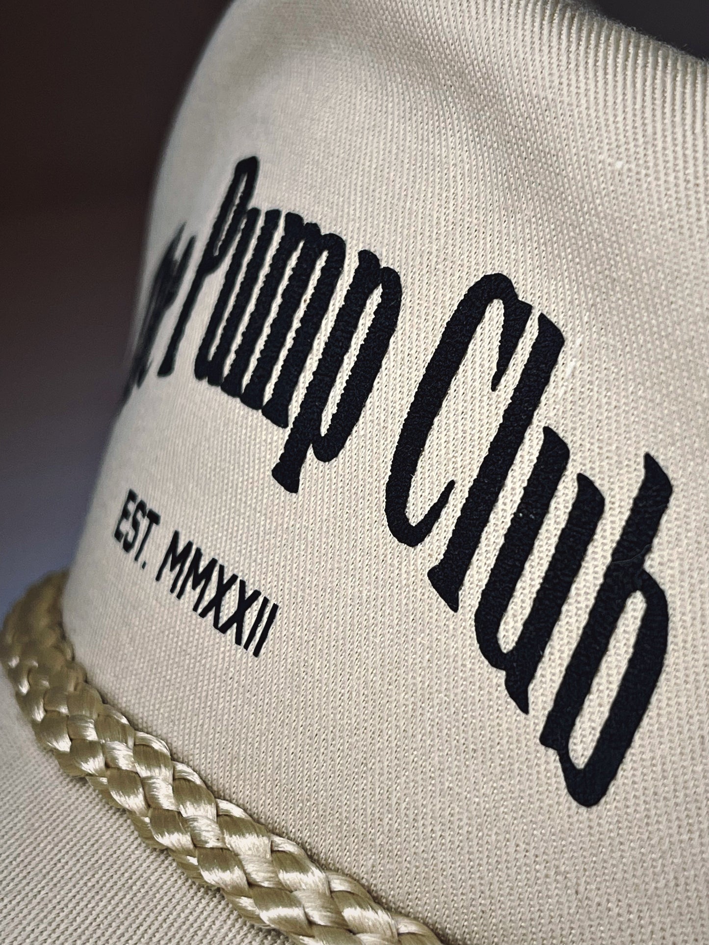 ‘The Pump Club’ 5 panel rope Hat (Beige)